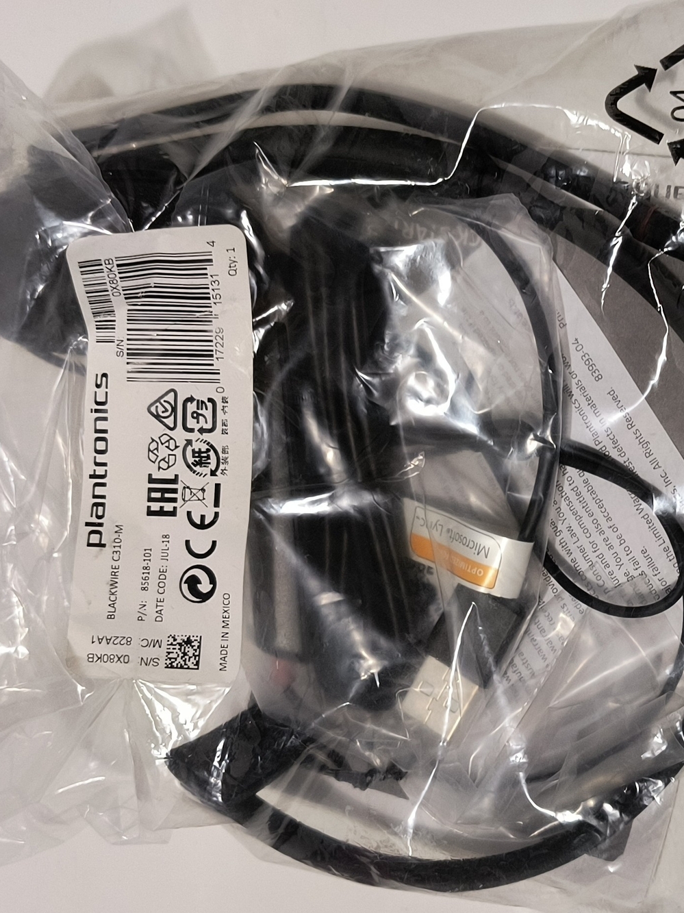 Plantronics Black USB Headset Cable - Replacement Accessory
